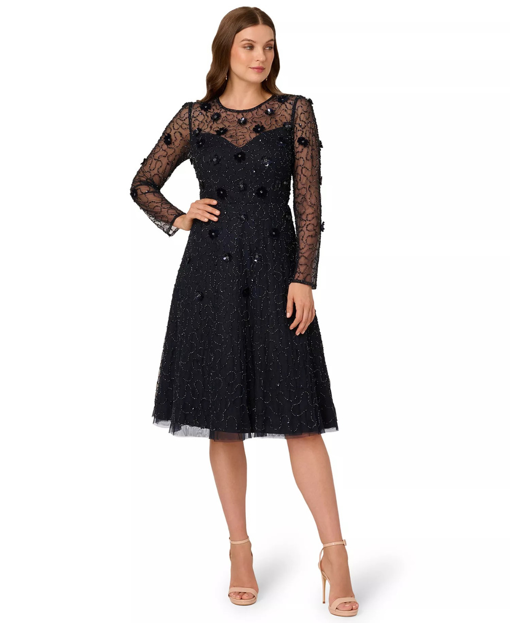 Adrianna Papell Women's Beaded Velvet Midi Dress, 12P, MSRP: 299$